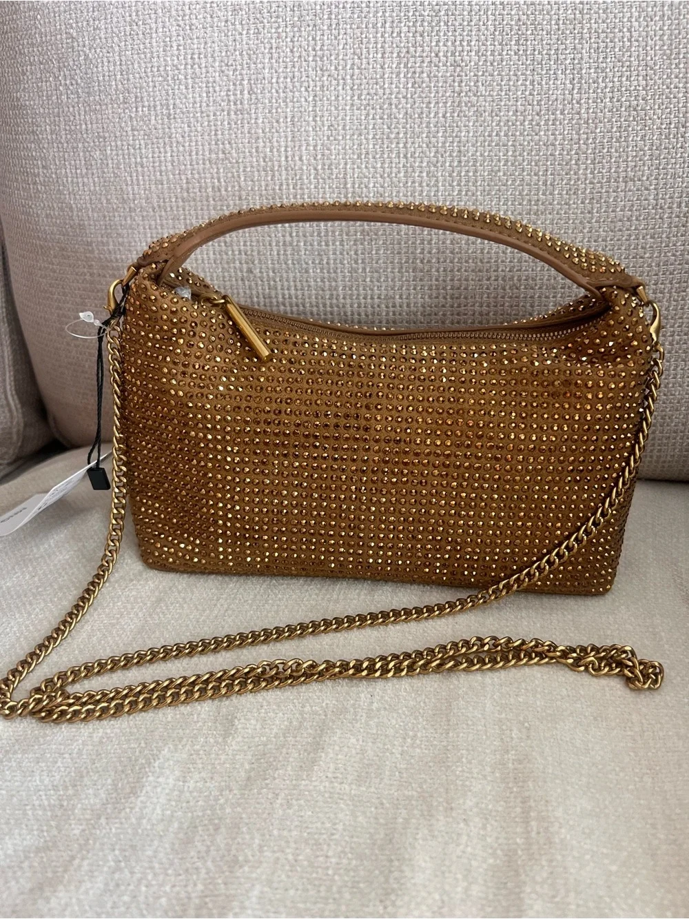 Mango Mini Top-Handle Bag in Metallic Gold Rhinestone clutch evening